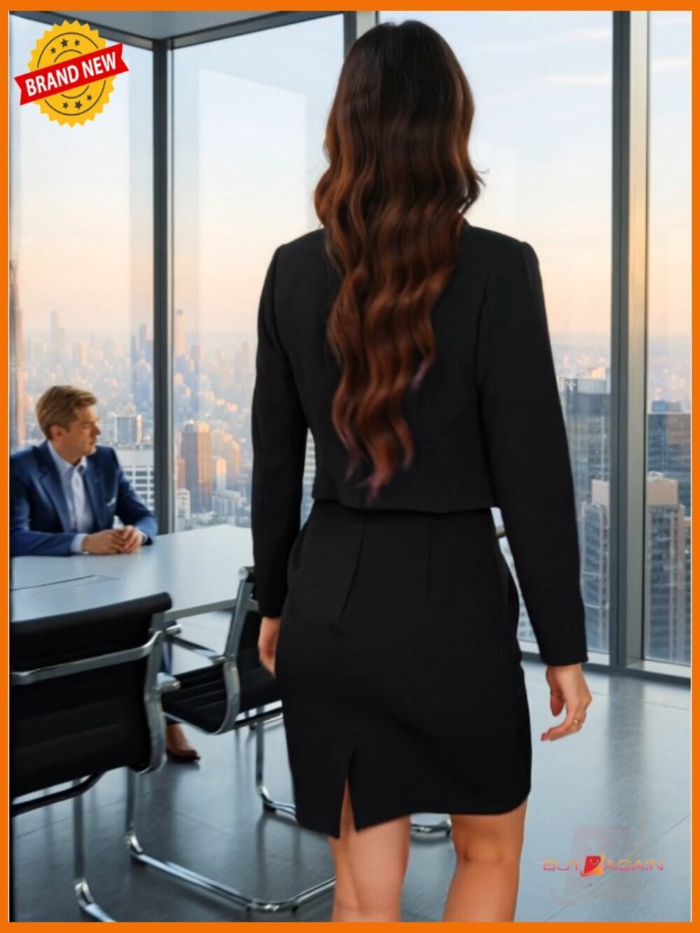 Women's Business Blazer Dress Suit Set - 2 Piece Work Office Outfit Long Sleeve - Picture 6 of 6